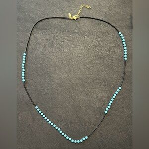 Megumi Glass Blue Round Black Seed Beaded Necklace